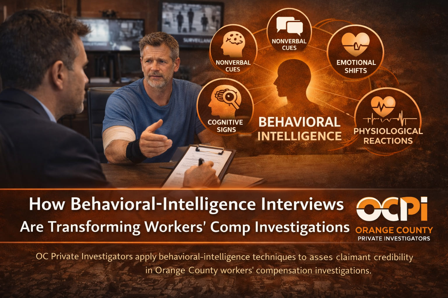 Behavioral-intelligence interviewing used by OC Private Investigators to evaluate claimant credibility in Orange County workers’ compensation investigations.